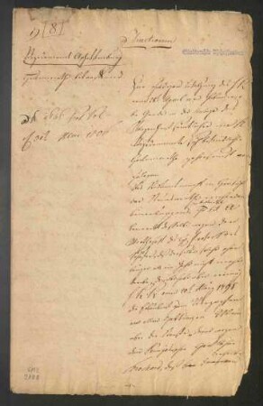 Schreiben des Vizedomamts Aschaffenburg an die (Mainzer Landes-)Direktion (ad Directionem) wegen der Heckenwirte. (Bruchstück)