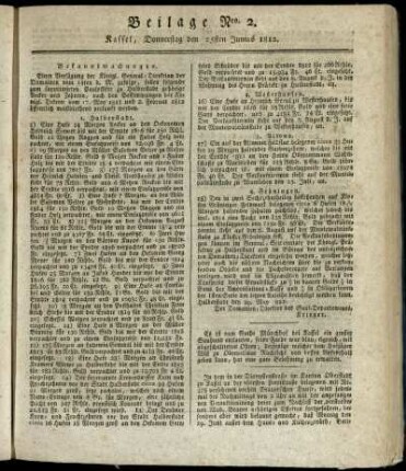 Beilage Nro. 2, Donnerstag den 25sten Junius 1812