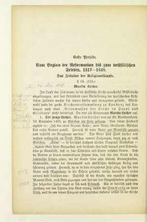 Erste Periode. Vom Beginn der Reformation bis zum westfälischen Frieden, 1517-1648