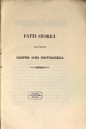 Fatti storici sulla pretesa Bancia del tavoliere