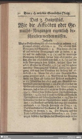 Das 3. Hauptstück. Wie die Affecten oder Gemüths-Neigungen eigentlich beschrieben werden müssen