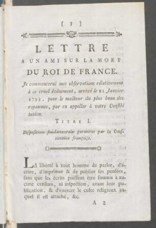 Titre I. Dispositions fondamentales garanties par la Constitution francoise
