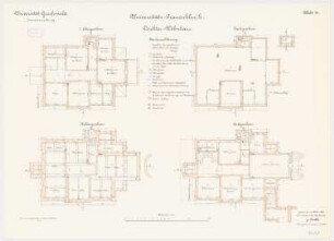 Universität Greifswald Frauenklinik - Direktorenwohnhaus: Grundriss Keller, Erdgeschoss, Obergeschoss, Dachgeschoss 1:100