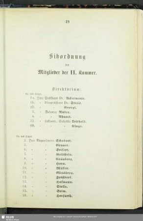 Sitzordnung der Mitglieder der II. Kammer