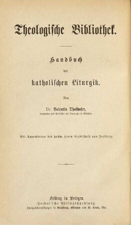 Handbuch der katholischen Liturgik, 1