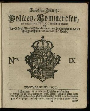 Nro. IX, Montags, den 2. Martii 1733