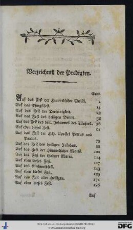 Verzeichniß der Predigten.