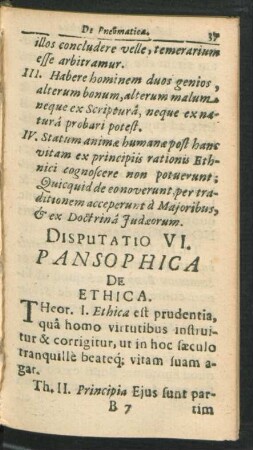 Disputatio VI. Pansophica De Ethica. Respondente Georgius Siethman