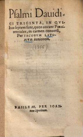 Psalmi Davidici triginta ... in carmen conversi ...