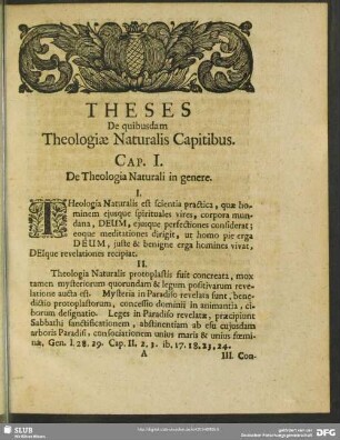 Cap. I. De Theologia Naturali in genere