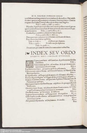Index Seu Ordo Operum Divi Caecilii Cypriani