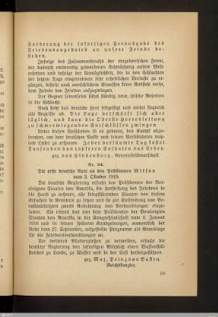 Die erste deutsche Note an den Präsidenten Wilson