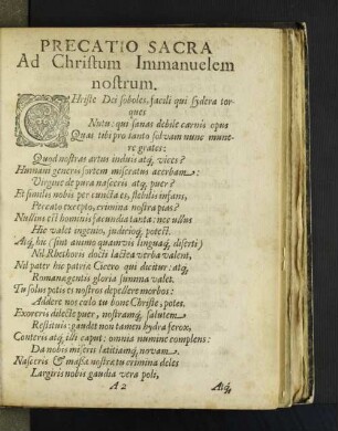Precatio Sacra Ad Christum Immanuelem nostrum. [u. a.]