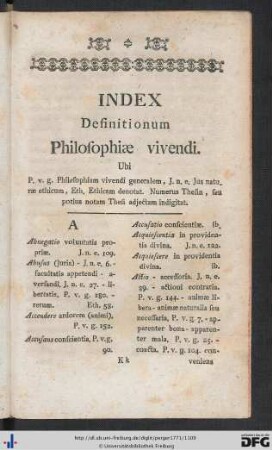 Index Definitionum Philosophiae vivendi.