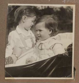 Christiane Zimmers Söhne Andreas im Kinderwagen und Christoph dahinter