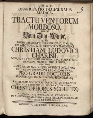 Dissertatio Inauguralis Medica De Tractu Ventorum Morboso, Vulgo Vom Zug-Winde