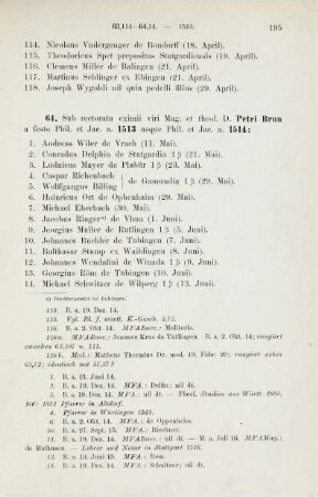 195-205, Matrikel 64, 1-118 (1513/14) und 65, 1-117 (1514/15)