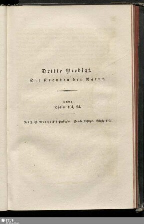 Dritte Predigt. Die Freuden der Natur