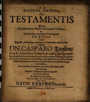 Disputatio Iuridica De Testamentis