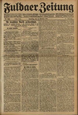 Erste Ausgabe vom Samstag, den 02. Oktober 1915.