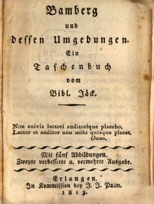 Bamberg und dessen Umgebungen : Ein Taschenbuch : Mit fünf Abbildungen