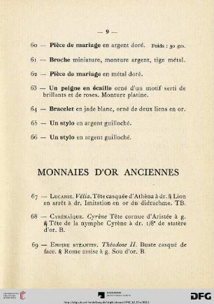 Monnaies d'or anciennes (Nr. 67-79)