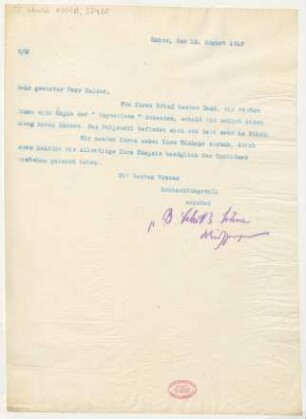 Brief an Alfred Kaiser : 12.08.1913