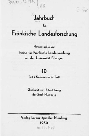 Jahrbuch für fränkische Landesforschung. 10, 10. 1950