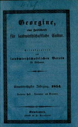 Einunddreißigster Jahrgang, 1854. Sechstes Heft. November und Dezember.