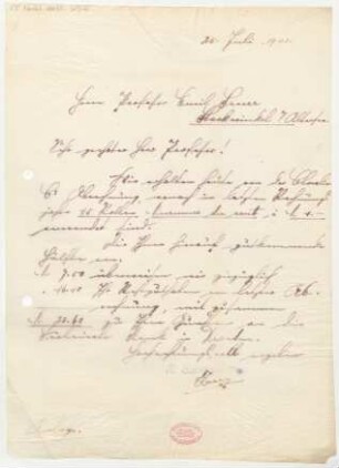 Brief an Emil von Sauer : 25.07.1911