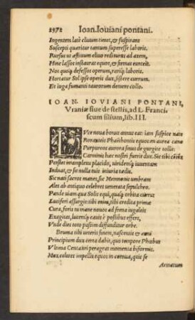 Ioan. Ioviani Pontani, Uraniae sive de stellis ... lib. III.