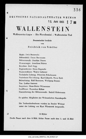 Wallenstein [Wallensteins Lager; Die Piccolomini; Wallensteins Tod]