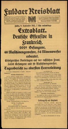 Ausgabe vom Donnerstag, den 09. September 1915.