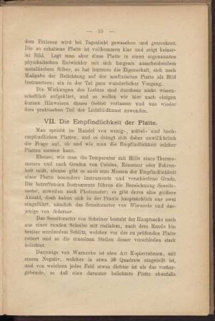 VII. Die Empfindlichkeit der Platte.