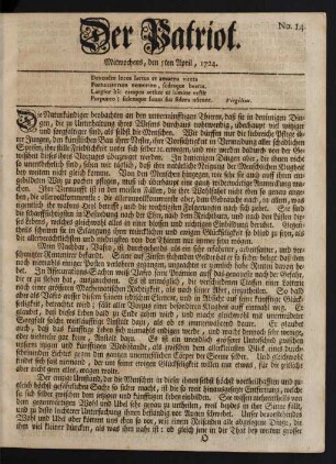 No. 14. Mittwochens, den 5ten April, 1724