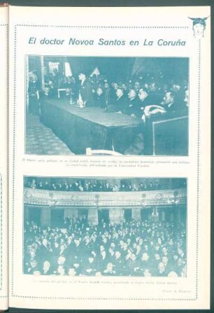 El doctor Novoa Santos en La Coruña : [Dos vistas del acto de homenaje en el Teatro Rosalía Castro a Roberto Novoa Santos]
