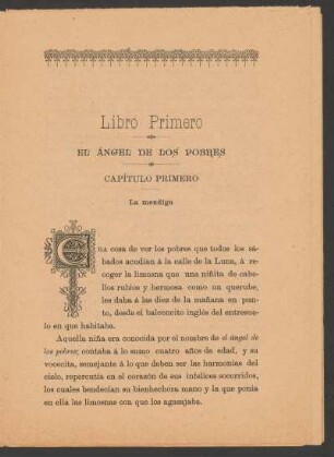 Libro primero - El ángel de los pobres - Capítulo primero : La mendiga