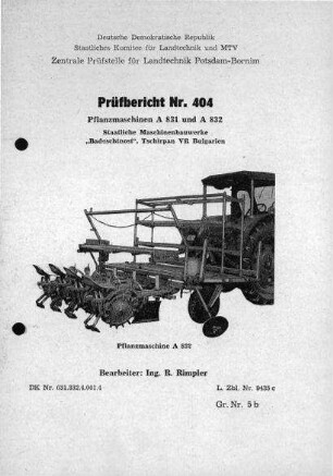 Pflanzmaschinen der Baureihe A 831 und A 832