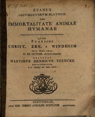 Examen argumentorum Platonis pro immortalitate animae humanae