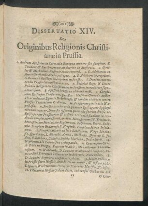 Dissertatio XIV. De Originibus Religionis Christianae in Prussia.