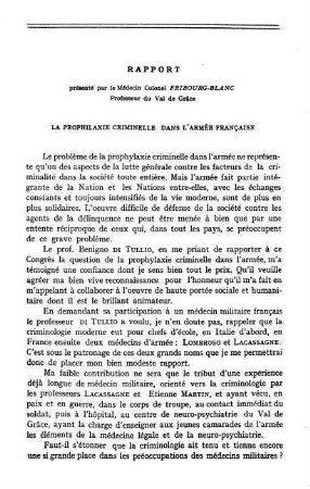 139-160, Rapport: La prophylaxie criminelle dans l'Armée Française
