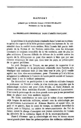 139-160, Rapport: La prophylaxie criminelle dans l'Armée Française