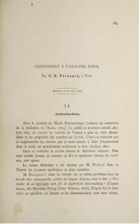Complément à l´analysis situs.