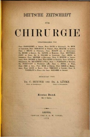 Deutsche Zeitschrift für Chirurgie. 1. 1872