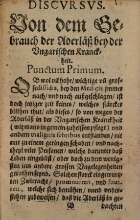 Joach. Fabri Speculatio singularis circa dissidium medicum de venae sectione in febre dicta ungarica seu petechiali