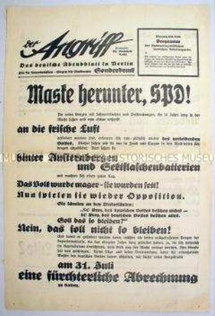 Sonderausgabe der NS-Zeitung "Der Angriff" zur Reichstagswahl im Juli 1932