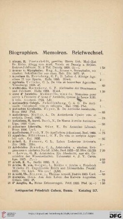 Biographien. Memoiren. Briefwechsel (Nr. 1 - 501)