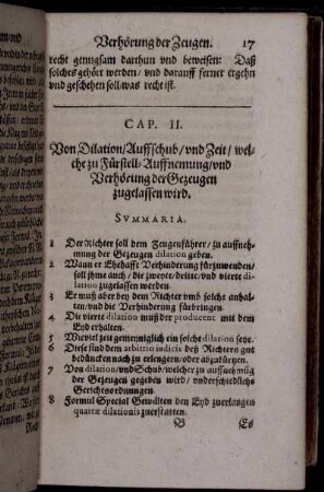 Caput II. Von Dilation/ Auffschub/ und Zeit/ welche zu Fürstell-Auffnemung/ und Verhörung der Gezeugen zugelassen wird