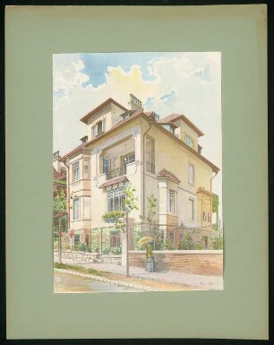 Villa Lannerstraße 28, Wien: Ansicht (aus: Moderne Villen in Meisteraquarellen, hrsg. von Gebr. R. Völkel, 1903-04)