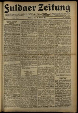 Erste Ausgabe vom Mittwoch, den 15. Januar 1913.